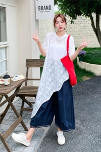 夏季阔腿裤蕾丝衫时尚两件套女图片