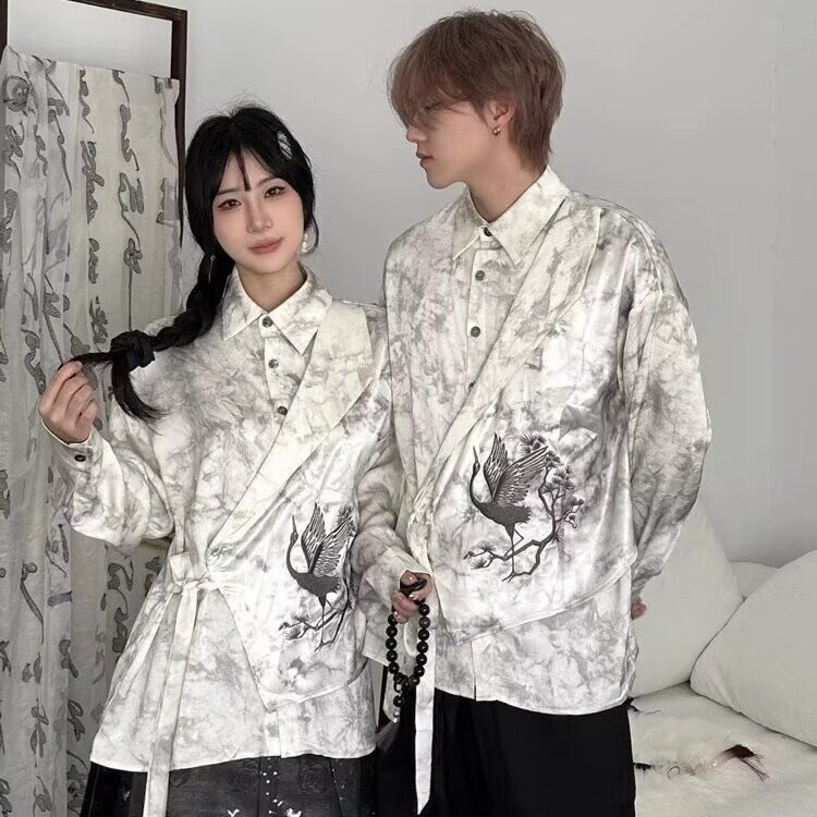 衬衫长袖男春秋2025新款水墨印花炸街痞帅上衣潮牌高级感衬衣外套,男装衬衫,星座506A