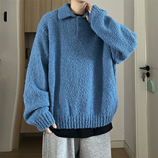港风秋款POLO领毛衣休闲针织衫宽松休闲外套M6519P62，男装Polo衫，星座1013-1