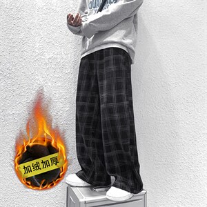 冬装 加绒加厚休闲灯芯绒格子拖地直筒裤B221-LK21163-P50加绒P60图片