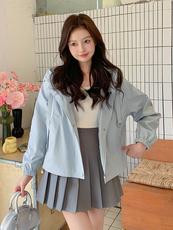 现货新款春秋百搭宽松时尚休闲上衣连帽风衣短外套女，女装短外套，韩蔻秀