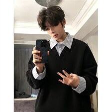 假两件翻领卫衣男春秋季2026新款美式潮牌宽松拼接休闲外套CWY81，女装短外套，星座208-5