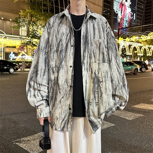 水墨扎染灯芯绒衬衫外套男秋季新中式风宽松休闲夹克图片