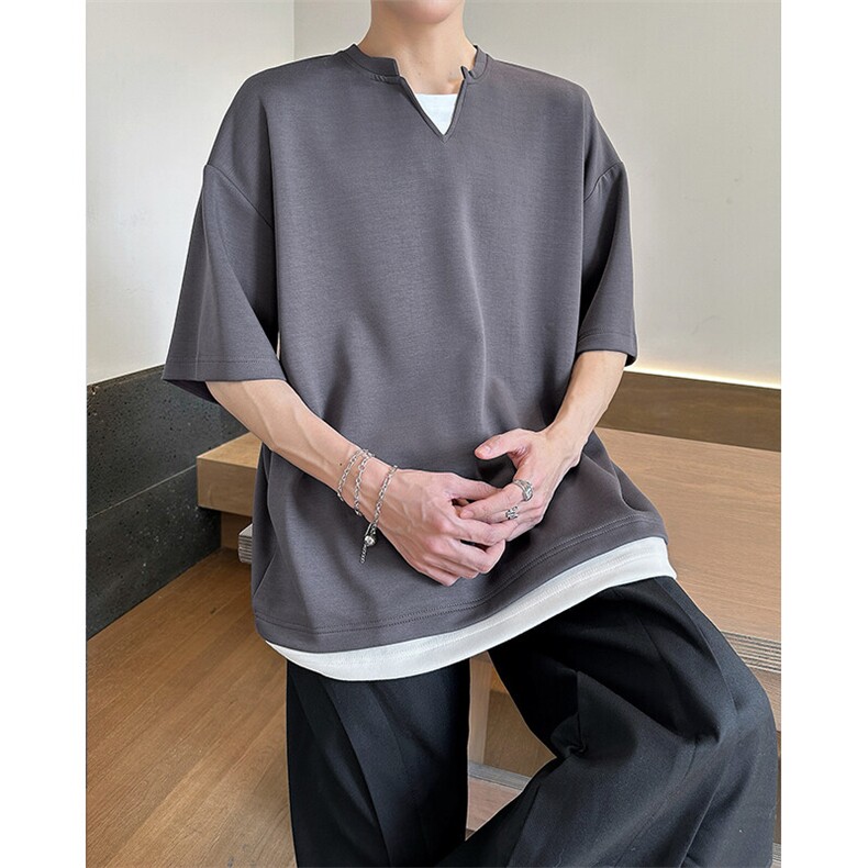 8XL-M特大码短袖男假两件五分袖高品质空气层宽松上衣DX321P35,男装T恤,电商D206-1