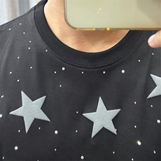 夏季新款五角星潮牌烫钻满天星短袖T恤男宽松时尚设计感半袖上衣，男装T恤，星座506A