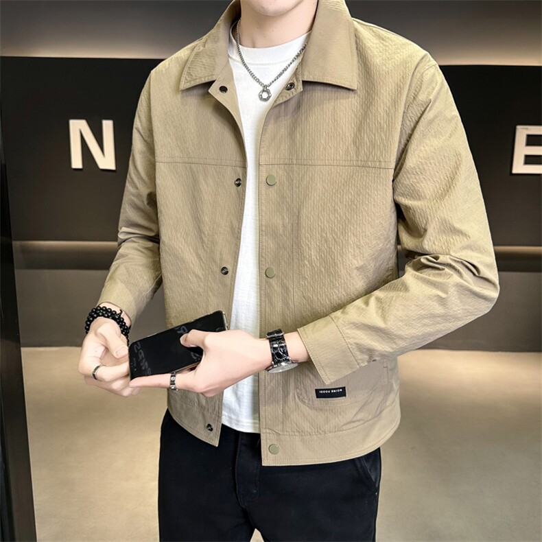 5202-L-4XL-P115店主风春季单排扣纯色翻领特殊面料夹克外套男,男装夹克,电商B255