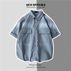港风ins工装短袖衬衫男新款日系纯色百搭宽松五分半袖衫W924-P25，男装衬衫，星座512-2