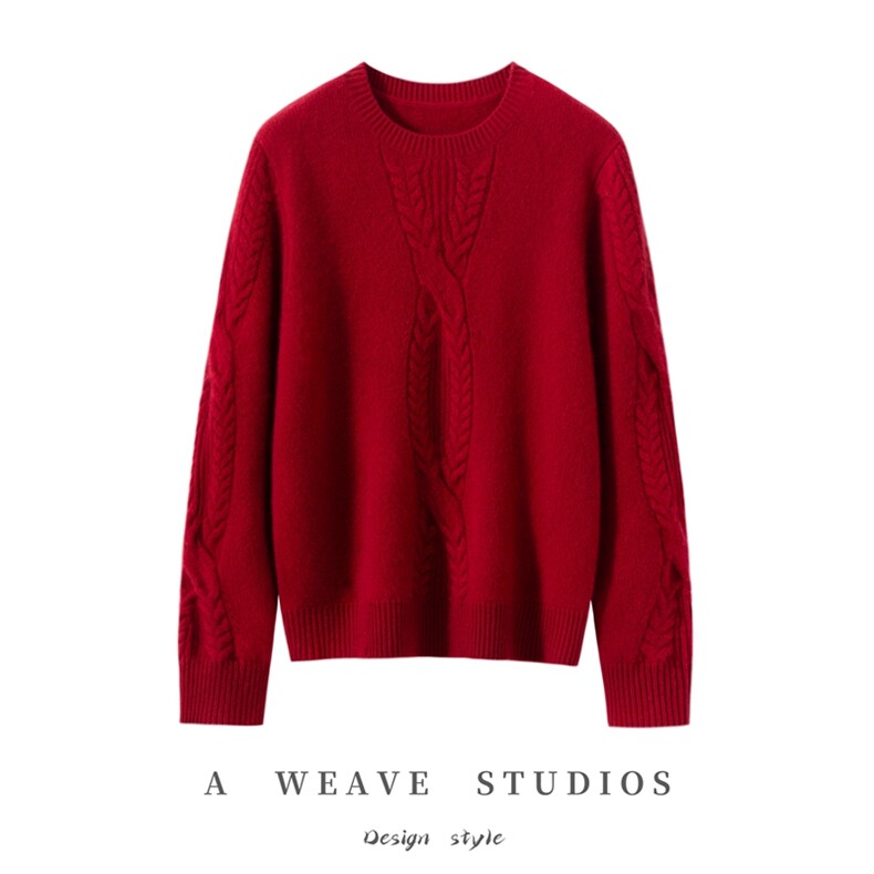 2025年秋季时尚百搭通勤简约休闲圆领长袖绞花，女装羊绒衫，臻维羊绒