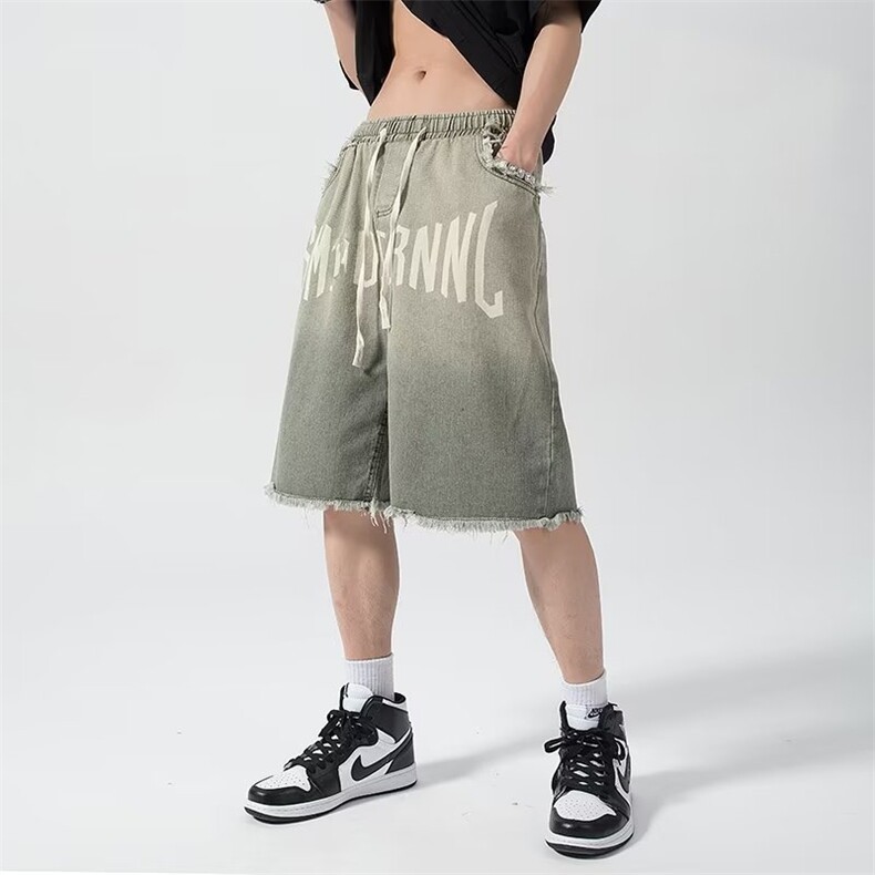 牛仔短裤男夏季高街潮牌2023新款休闲潮流五分裤子N01119-P45,男装牛仔裤,星座308B-1