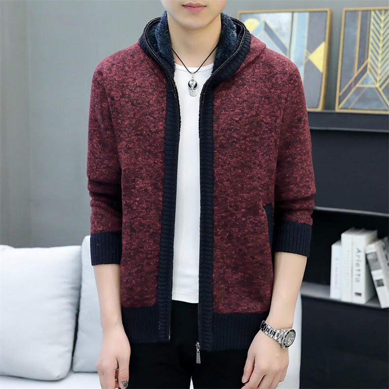 品质好秋冬季新款男士休闲连帽毛衣外套百搭加绒夹克8865-P40元,男装针织衫/毛衣,星座1706