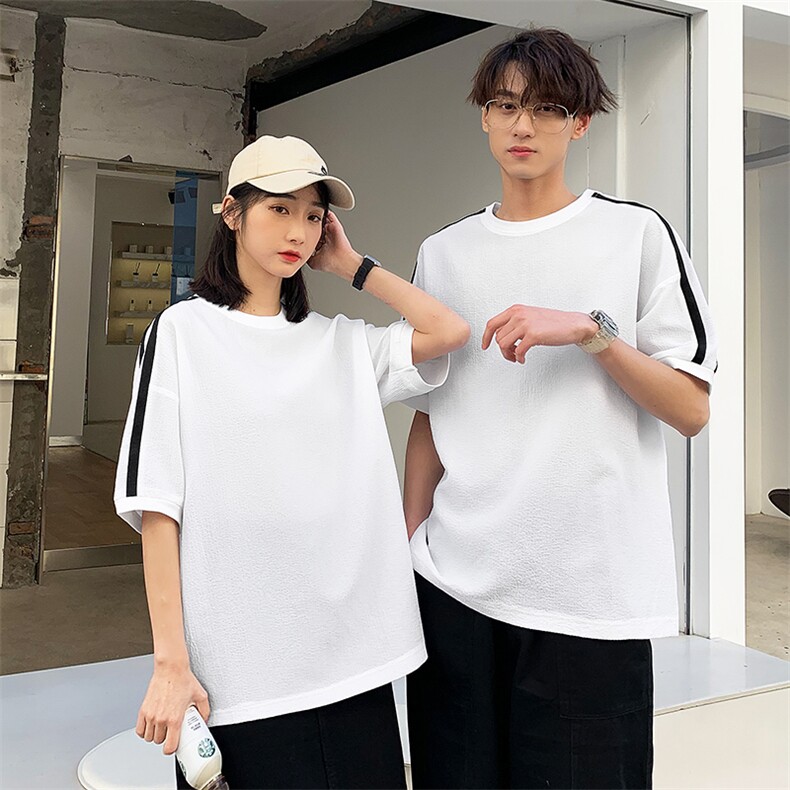 夏季现货主推不断货大码港风情侣宽松休闲圆领短袖T恤T65P28,男装T恤,电商B226