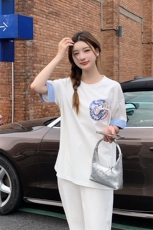夏季新款定制凤凰刺绣T恤女宽松显瘦对扣中式上衣，女装T恤，鑫慧