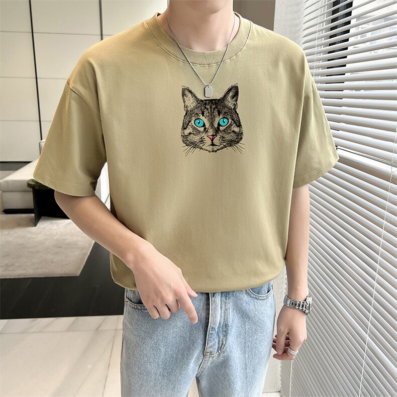 店主风夏季纯短袖T恤男2023新款轻熟风纯色字母半袖TX43-P38,男装T恤,星座301C-5