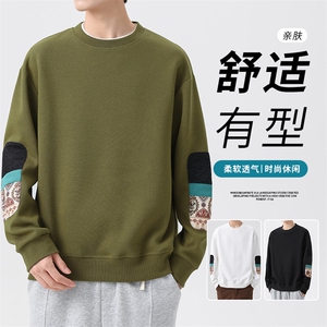 M-8XL秋季大码胖男生时尚休闲圆领拼接印花卫衣男 49图片