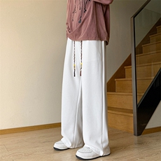 8XL-M特大码港风阔腿裤男垂感拖地裤休闲裤子宽松运动裤K935P40，男装休闲裤，电商D206-1