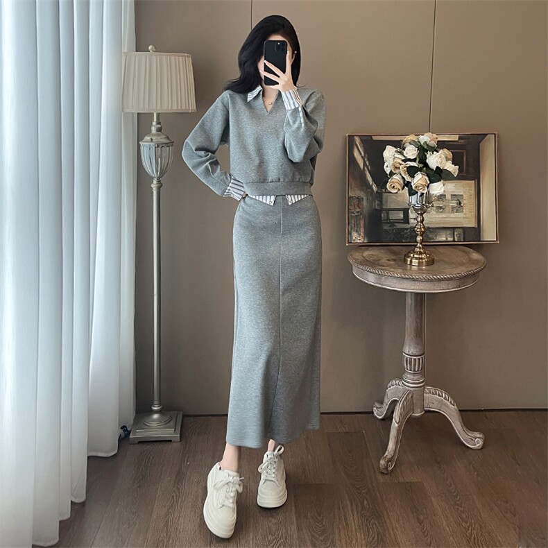 女春秋气质显瘦一步裙半身裙两件套潮,女装套装/套裙,江南