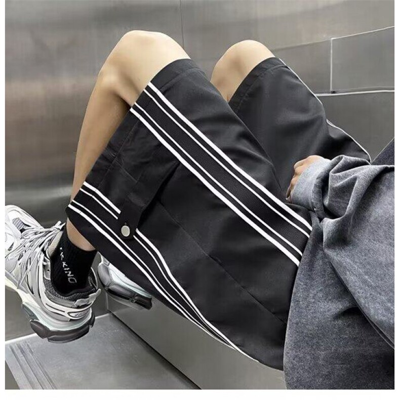 韩ins夏季宽松三杠短裤男青少年运动休闲中裤情侣阔腿五分裤子,男装牛仔裤,四季星座505