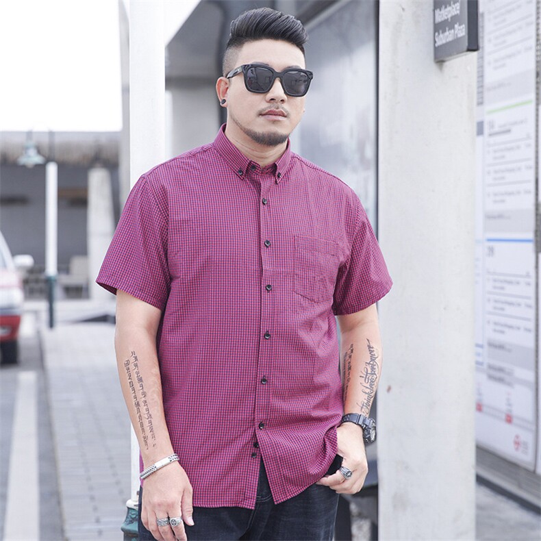 2XL-10XL男装短袖衬衣多色格子百搭半袖衬衫加肥加大码2938款,男装衬衫,星座802