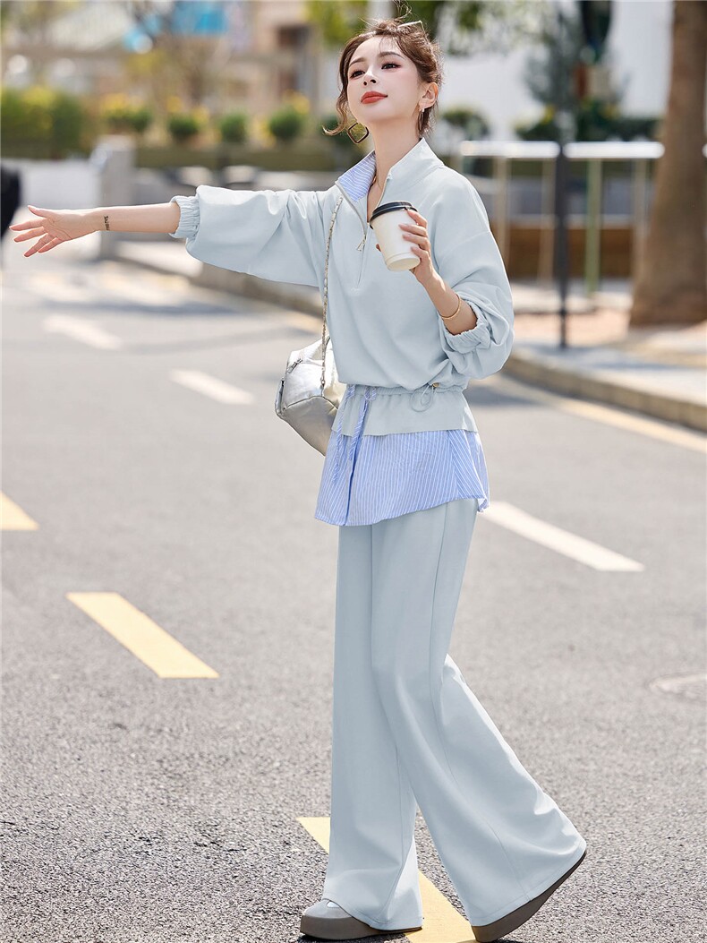 立领外套阔腿裤休闲运动套装女春季2026新款设计感气质穿搭两件套,女装套装/套裙,浙宝029