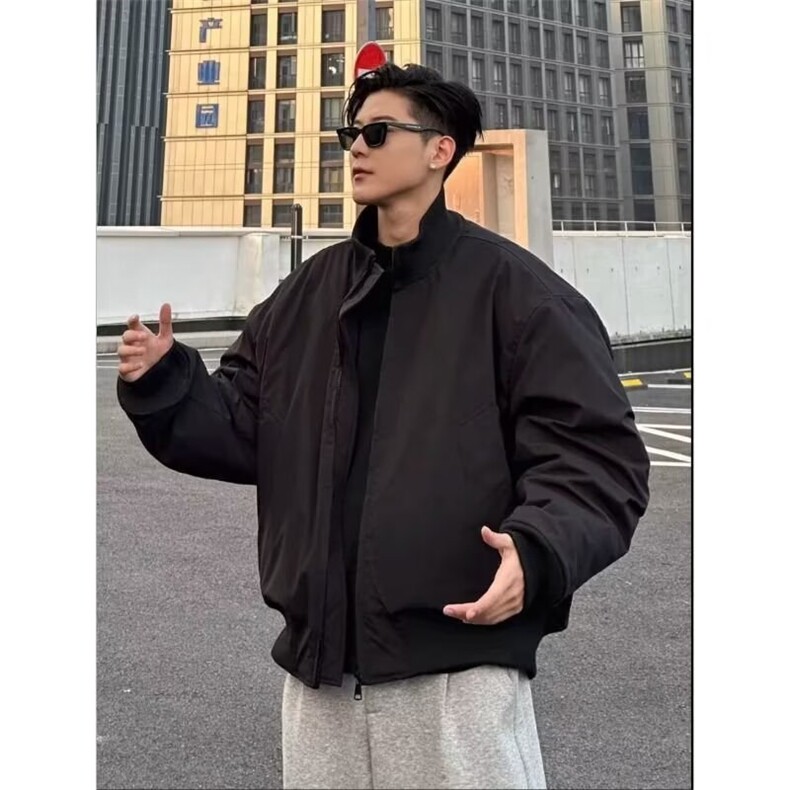 黑色立领棒球服男秋季美式外套廓形短款工装飞行员夹克 CJ34-P58图片