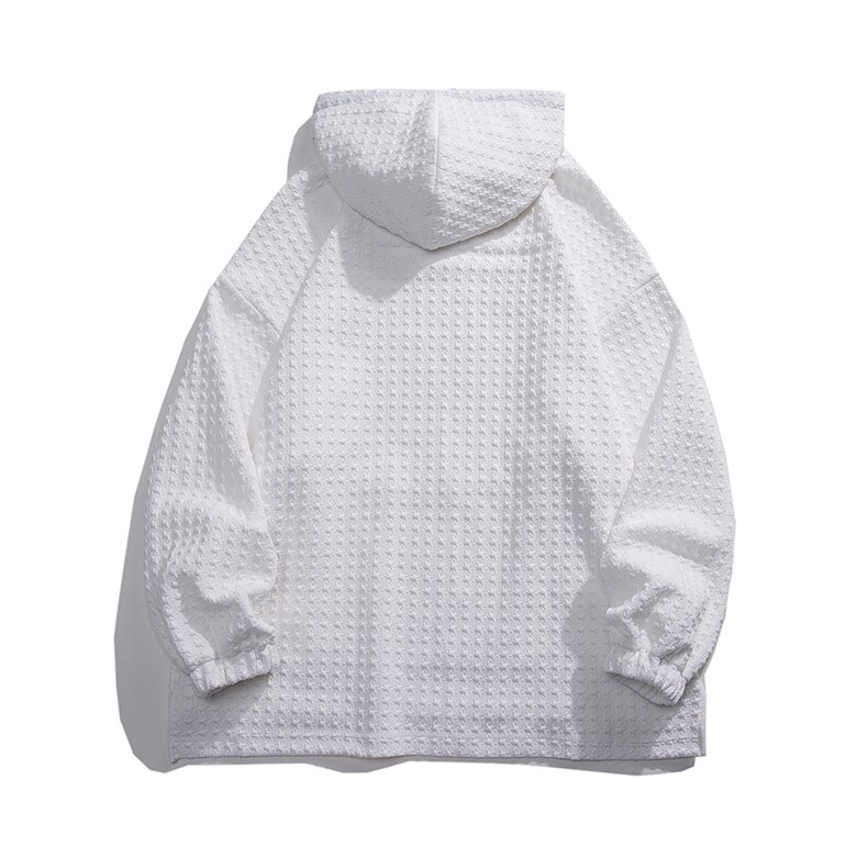 白底23春季新款设计感潮流华夫格宽松纽扣连帽卫衣B402P75控98,男装卫衣,电商A247-1