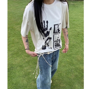 抽象百搭韩版宽松短袖T恤 D328-T25082-P25图片