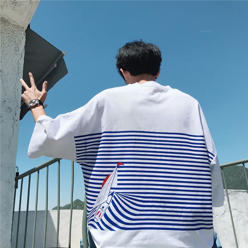 （有报告）DB239-T个性条纹帆船短袖，男装T恤，星座514-2(原B239)