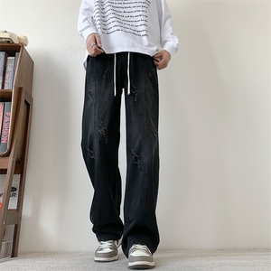 S-3XL 夏季薄款冰丝裤直筒宽松破洞牛仔裤 310A-2 BK312 p55 控78图片