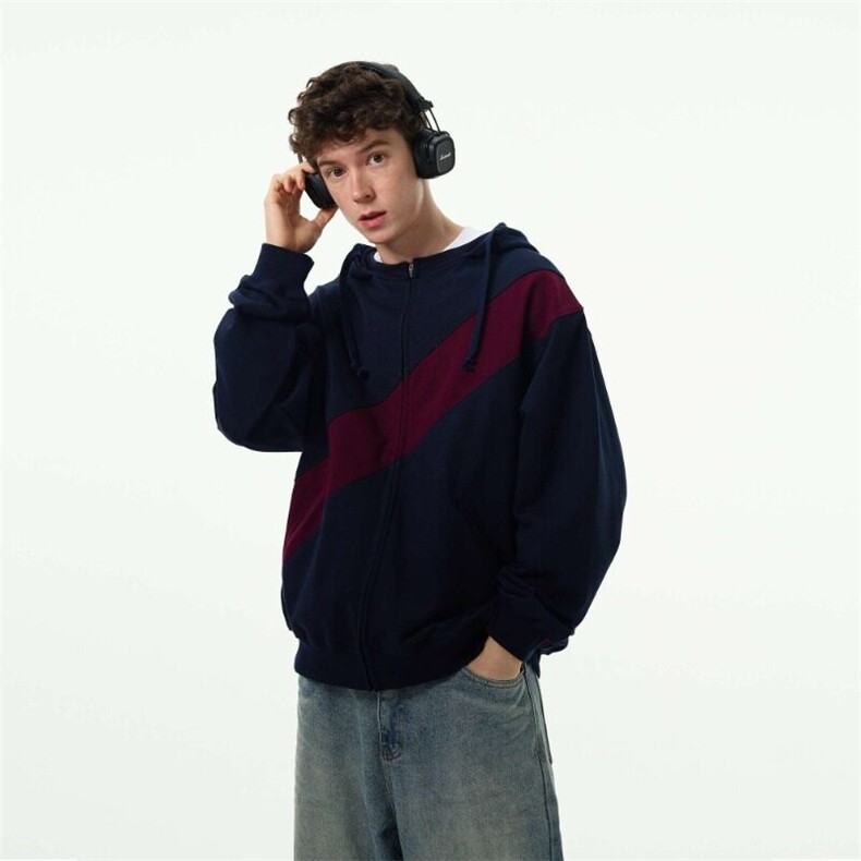 美式重磅解构连帽卫衣秋冬潮牌拼接宽松开衫情侣外套帽衫，男装卫衣，星座716-4