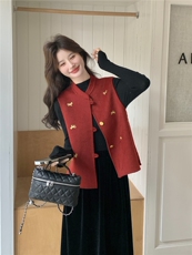 现货主推款马年重工刺绣双面羊毛呢马甲年货p165-k228，女装马甲，丝露依尚（原SL）