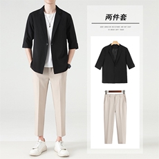 西装套装男春夏修身九分西裤男士休闲长裤子宽松五分袖西服两件套，男装西服套装，星座505-2（原电商A260-1)