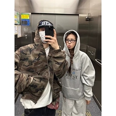 美式复古连帽迷彩卫衣外套女春秋2025新款设感拉链开衫WB526-P49，女装短外套，星座412-3