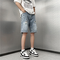 2023夏季新款港风美式高街vibe百搭休闲破洞牛仔短裤DK264-P40，男装牛仔裤，星座313A(原308A-2)