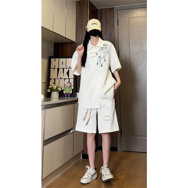 量大优 供视频 新风刺绣花冰丝短裤短袖套装衬衫男 CP55-特p61图片