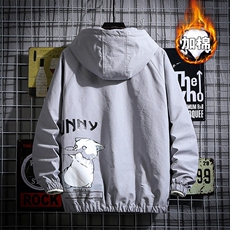 2023冬季新网格挂拍大码男手指猫印花连帽棉衣外套J60021-P80，男装棉衣，电商A082