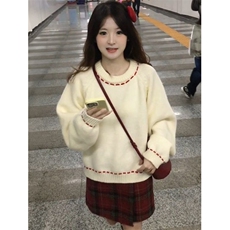 甜美杏色圆领套头毛衣女学生冬季学院风软糯百搭针织衫M6188，男装针织衫/毛衣，星座1116A（原606A-3）