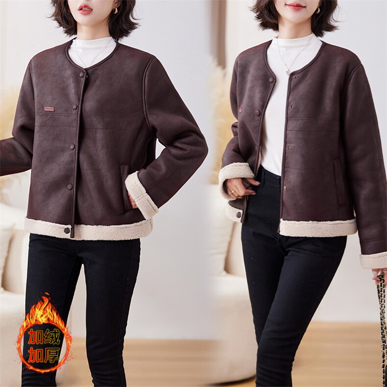 韩系仿羊羔毛外套女秋冬季2024年新款高级感麂皮绒皮毛一体夹克上衣，女装羊羔毛/颗粒绒，江南女神