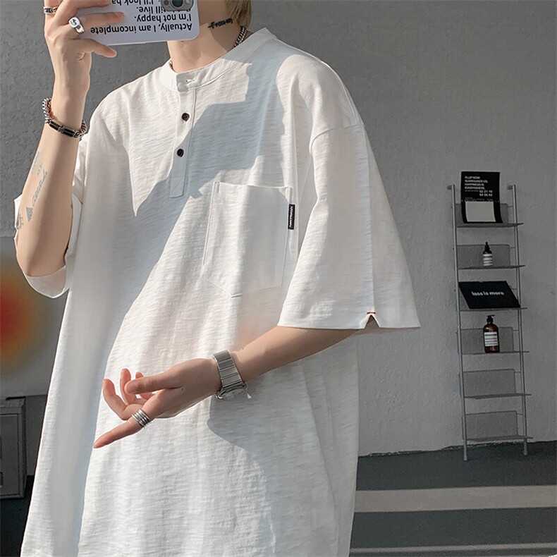 8XL-M亨利领亚麻短袖t恤男弹力大码宽松半袖开衩设计体恤DT002P45图片