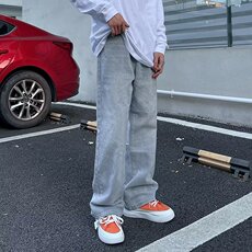 日系浅色猫须牛仔裤男韩版潮流直筒宽松原宿Z8825P40，男装牛仔裤，星座1116-2
