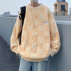 2023秋冬刺绣卡通格子毛衣男新款复古宽松针织衫上衣M738-P40，男装针织衫/毛衣，星座512-3