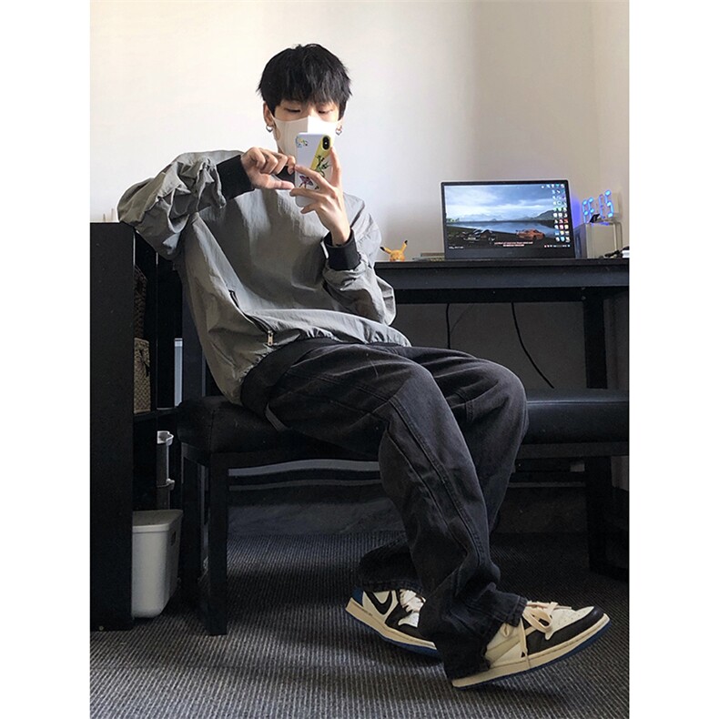 拼接美式insi高街hiphop直筒重工艺水洗牛仔裤货号K687P55,男装牛仔裤,电商A063