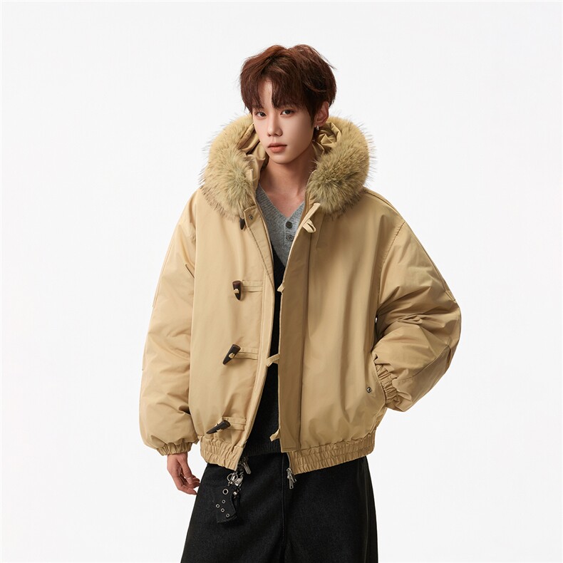 （手塞棉）冬季毛领加厚棉服牛角扣连帽上衣MF002-P130-控239,男装棉衣,星座216(原A116)