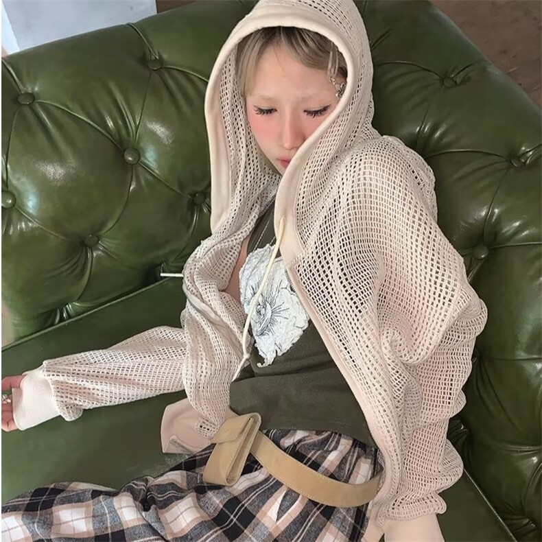 新款小众镂空开衫韩版针织衫连帽宽松个性穿搭薄款毛衣外套女,男装针织衫/毛衣,星座1210-1