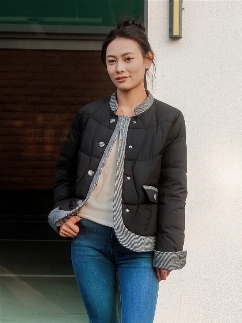 2025新款小香风外套立领拼色羽绒服,女装羽绒服,沫晗依美
