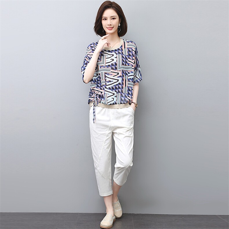 休闲套装女夏2023新款春秋时尚洋气时髦贵夫人妈妈棉麻职业两件套,女装套装/套裙,涵誉