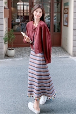 现货【新款】安可拉红牛仔背心连衣裙两件套666-P165-K228，女装套装/套裙，2C305
