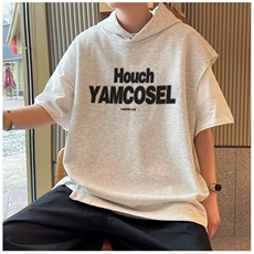 C510P38日系少年感假两件短袖T恤男夏季宽松青少年连帽套头上衣，男装T恤，星座512-6