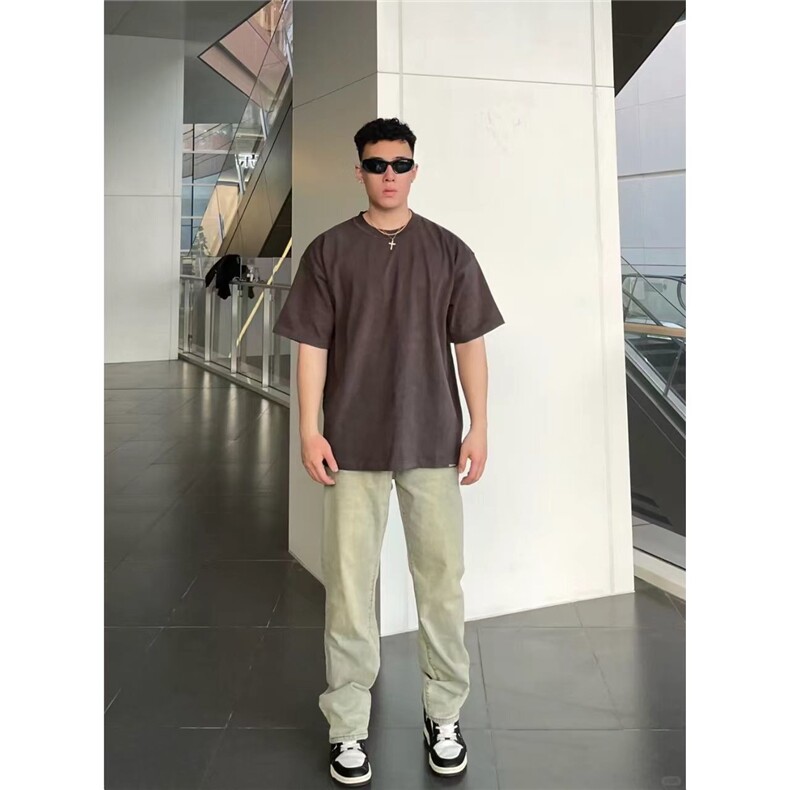 PNJ复古蓝牛仔裤男夏季vibe美式高街微喇cleanfit直筒显瘦休闲裤,男装牛仔裤,星座1210-1