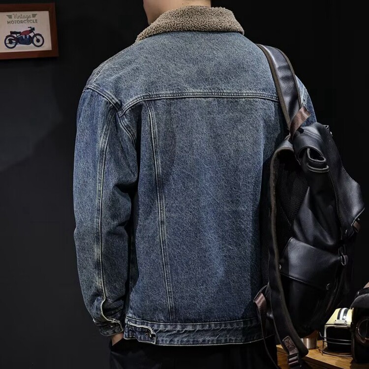 冬季翻领仿羊羔绒棉衣外套男2025新款加厚保暖工装牛仔夹克棉服潮,男装夹克,星座218-8