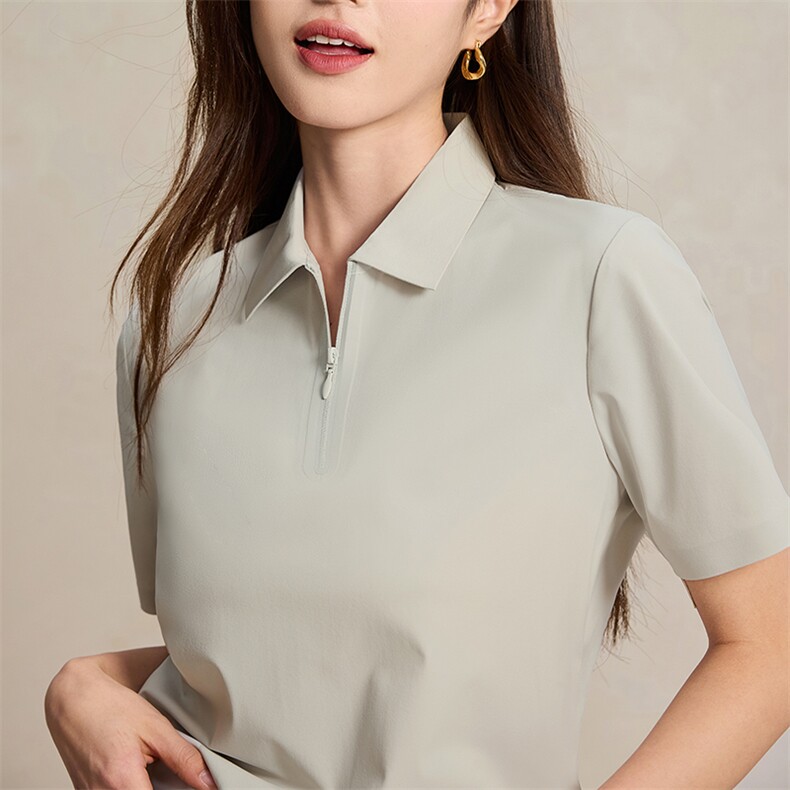 男女同款休闲百搭纯色拉链款翻领polo衫,女装T恤,宏恒